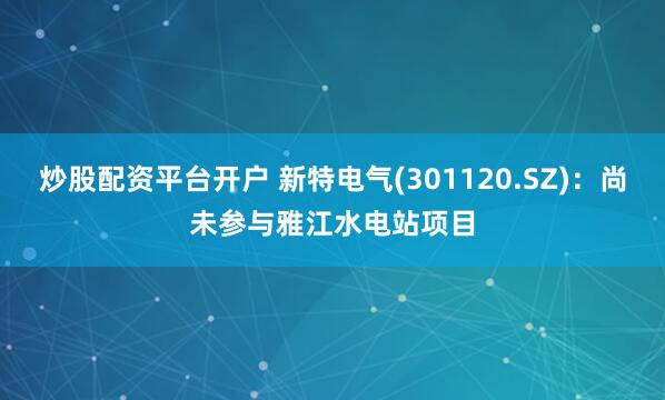 炒股配资平台开户 新特电气(301120.SZ)：尚未参与雅江水电站项目